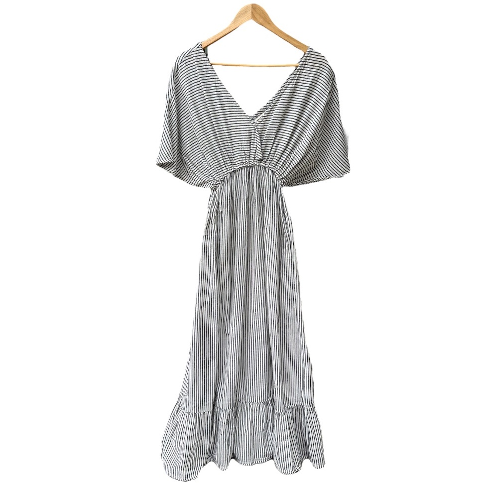 World Market Gauzy Striped Summer Dress V-Neck Size S/M | Light & Airy, Boho